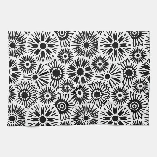 Zwarte en witte florale handdoek (Horizontaal)