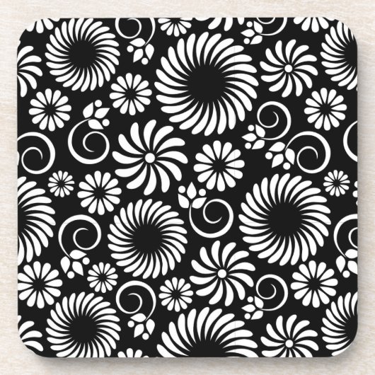 zwarte en witte florale kurk Onderzetter (Voorkant)