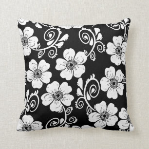 zwarte en witte florale kussen, elegante kussen