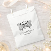 Zwarte en witte florale schedel zak bedankzakje (Geknipt)