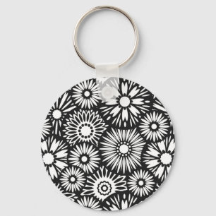 Zwarte en witte florale Sleutelhanger