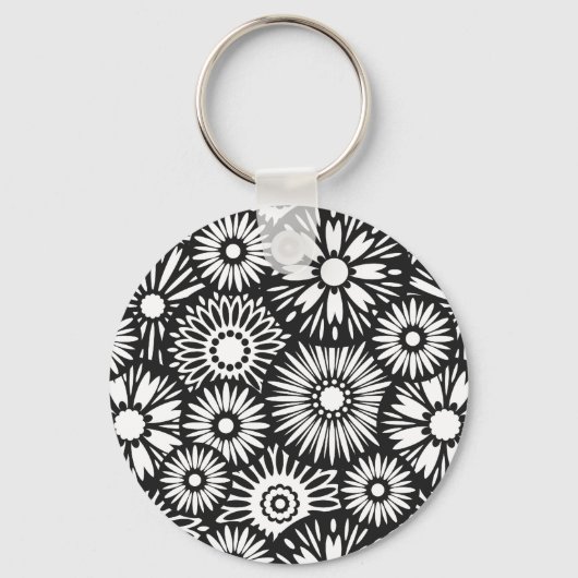 Zwarte en witte florale Sleutelhanger (Voorkant)