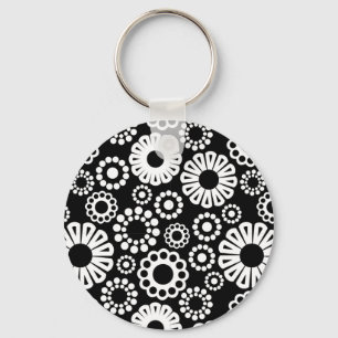 Zwarte en witte florale Sleutelhanger