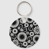 Zwarte en witte florale Sleutelhanger (Voorkant)