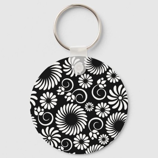 Zwarte en witte florale Sleutelhanger (Voorkant)