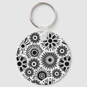 Zwarte en witte florale Sleutelhanger