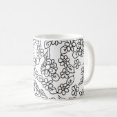 Zwarte en witte florale tekening koffiemok (Voorkant rechts)