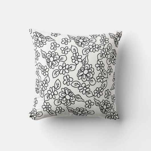 Zwarte en witte florale tekening kussen (Voorkant)