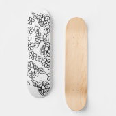 Zwarte en witte florale tekening persoonlijk skateboard (Voorkant)