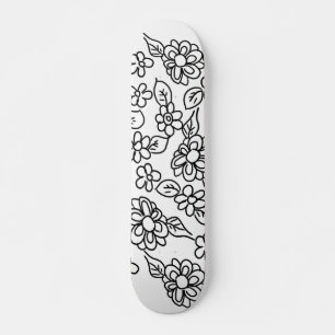 Zwarte en witte florale tekening persoonlijk skateboard