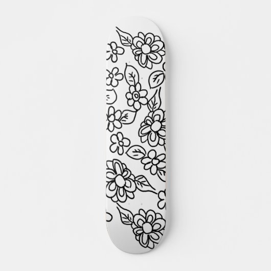 Zwarte en witte florale tekening persoonlijk skateboard (Voorkant)