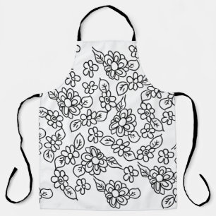 Zwarte en witte florale tekening schort