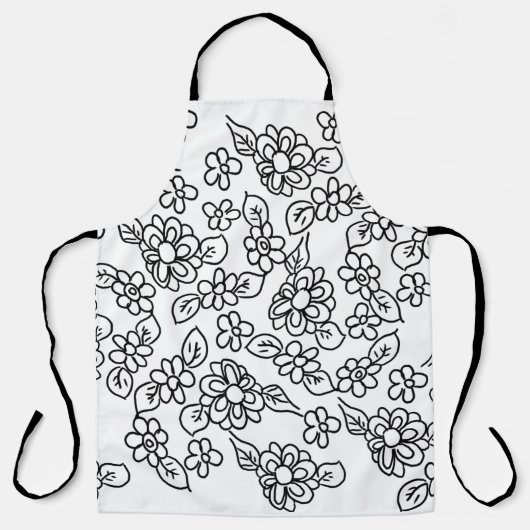 Zwarte en witte florale tekening schort (Voorkant)