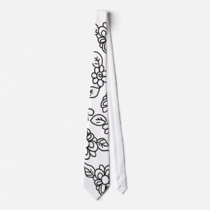 Zwarte en witte florale tekening stropdas