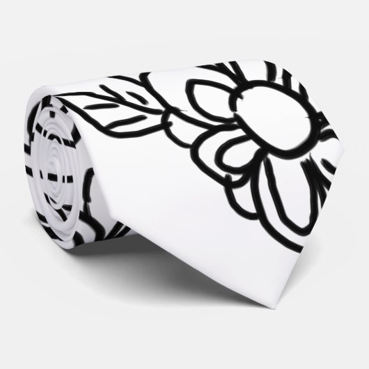 Zwarte en witte florale tekening stropdas (Opgerold)
