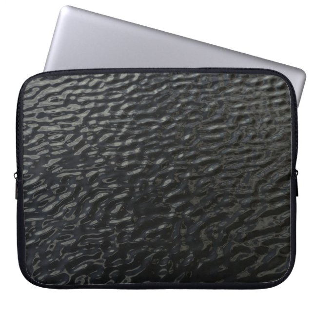 Zwarte en witte florale textiel laptop sleeve (Voorkant)