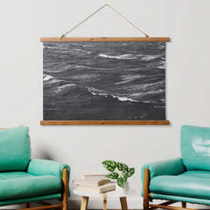 Zwarte en witte foto van een stormachtig zee hangend wandkleed
