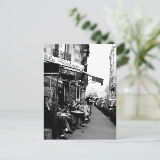Zwarte en witte foto van Le Refuge Cafe in Parijs Briefkaart (Staand voorkant)
