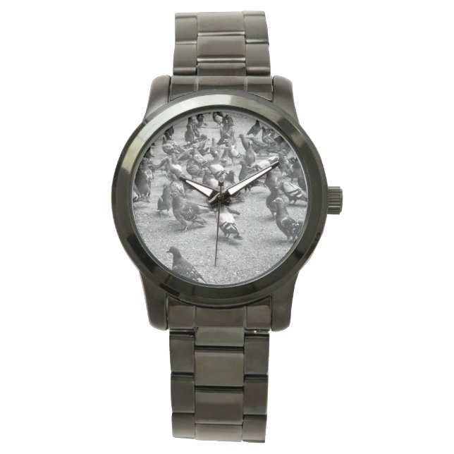 Zwarte en witte fotografie van vele duiven horloge (Voorkant)