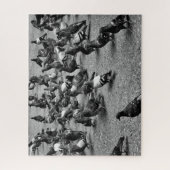 Zwarte en witte fotografie van vele duiven legpuzzel (Verticaal)