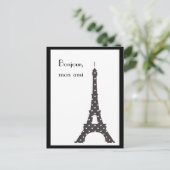 Zwarte en witte Franse poka Dots Eiffel Tower Briefkaart (Staand voorkant)