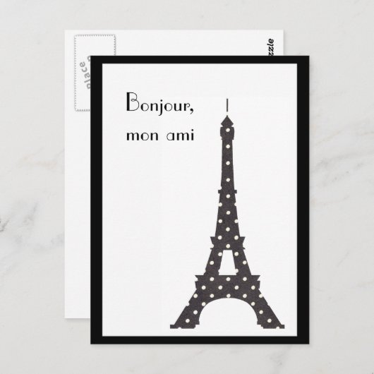 Zwarte en witte Franse poka Dots Eiffel Tower Briefkaart (Voorkant / Achterkant)