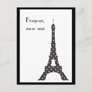 Zwarte en witte Franse poka Dots Eiffel Tower Briefkaart