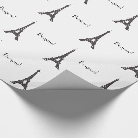 Zwarte en witte Franse poka Dots Eiffel Tower Cadeaupapier (Hoek)