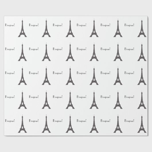 Zwarte en witte Franse poka Dots Eiffel Tower Cadeaupapier (Vlak)