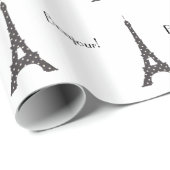 Zwarte en witte Franse poka Dots Eiffel Tower Cadeaupapier (Rol Hoek)