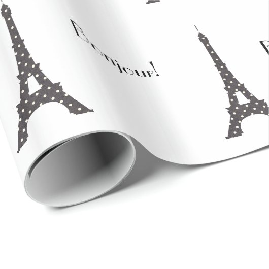 Zwarte en witte Franse poka Dots Eiffel Tower Cadeaupapier (Rol Hoek)