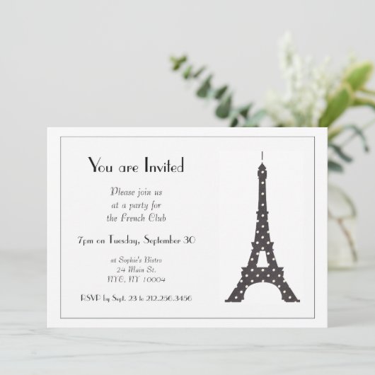 Zwarte en witte Franse poka Dots Eiffel Tower Kaart (Staand voorkant)