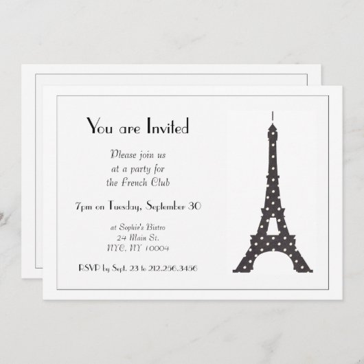 Zwarte en witte Franse poka Dots Eiffel Tower Kaart (Voorkant / Achterkant)