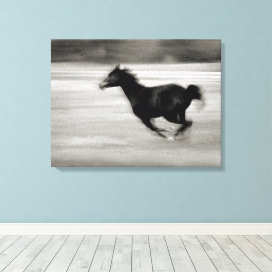 Zwarte en witte galoping canvas afdruk (Insitu (Houten vloer))