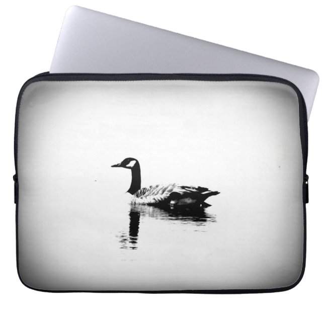 Zwarte en witte gans laptop sleeve (Voorkant)