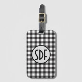 Zwarte en witte geblokte trendy monogram bagagelabel (Voorkant (verticaal))