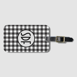 Zwarte en witte geblokte trendy monogram bagagelabel