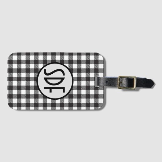 Zwarte en witte geblokte trendy monogram bagagelabel (Voorkant (horizontaal))