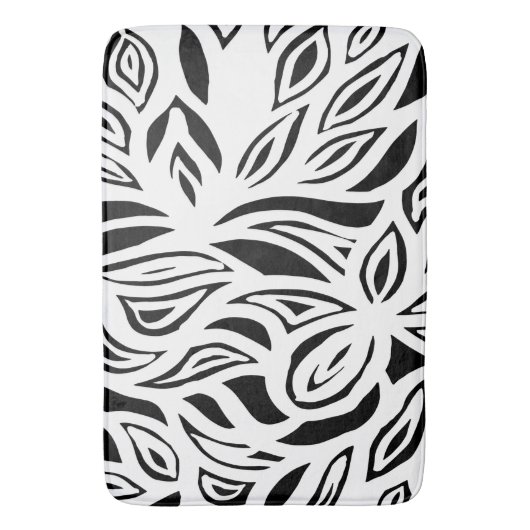 Zwarte en witte geborstelde bloem badmat (Voorkant Verticaal)