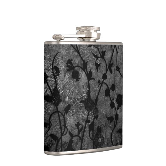 Zwarte en witte gegotische Antiek Floral Heupfles (Rechts)