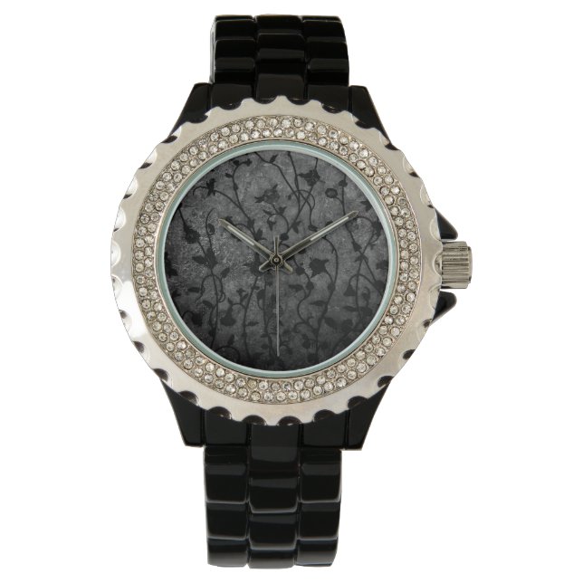 Zwarte en witte gegotische Antiek Floral Horloge (Voorkant)