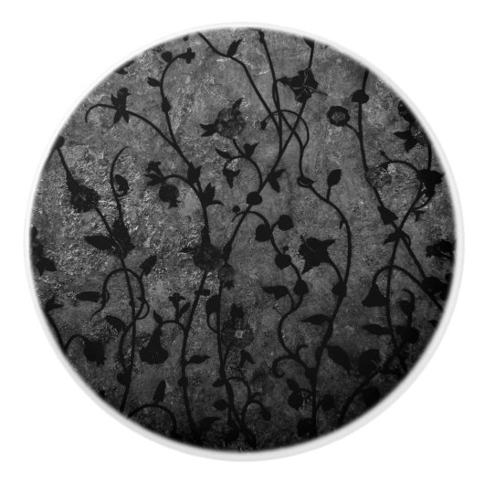 Zwarte en witte gegotische Antiek Floral Keramische Knop (Voorkant)