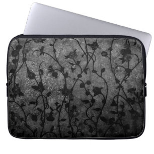 Zwarte en witte gegotische Antiek Floral Laptop Sleeve