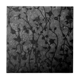 Zwarte en witte gegotische Antiek Floral Tegeltje