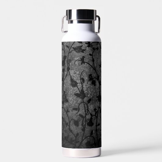 Zwarte en witte gegotische Antiek Floral Waterfles (Voorkant)