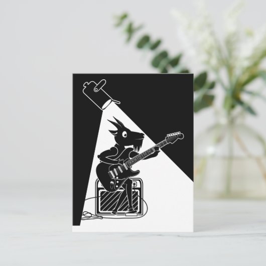 Zwarte en witte geit die gitaar speelt briefkaart (Staand voorkant)