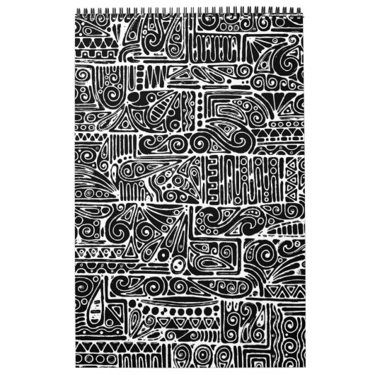 Zwarte en witte geometrische art. 2-Sjabloon Kalender (Hoes)