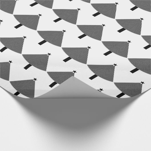 Zwarte en witte geometrische grafische kerstbomen cadeaupapier (Hoek)