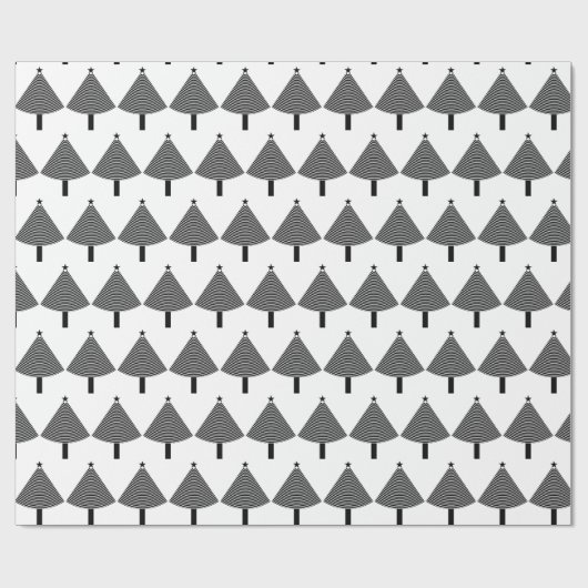 Zwarte en witte geometrische grafische kerstbomen cadeaupapier (Vlak)
