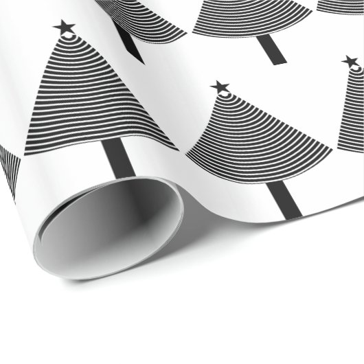 Zwarte en witte geometrische grafische kerstbomen cadeaupapier (Rol Hoek)